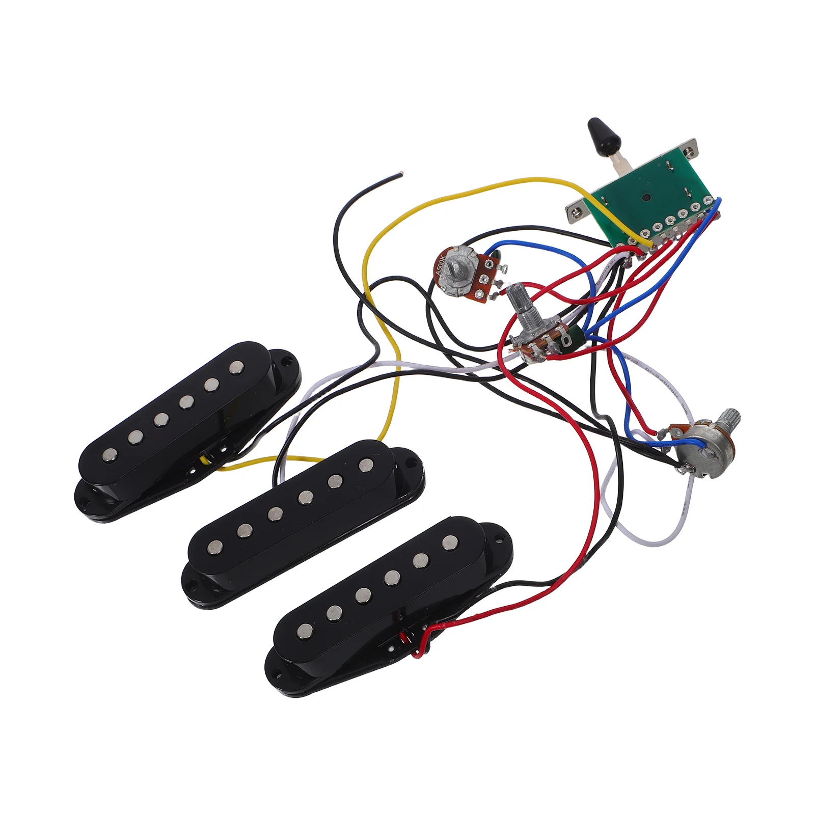 

Electric Guitar Wiring Kit 500K Potentiometer Black Single Coil Pickups Setup For Volume Tone Knob
