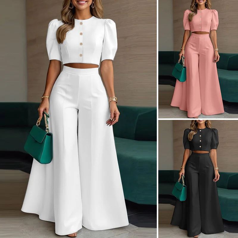2025 stilvolle Frauen 2 Stück Sets ZANZA Sommer Hose Sets 2PCS Elegante Kurzarm Bluse Breite Bein Hosen Anzug OL arbeit Outfits