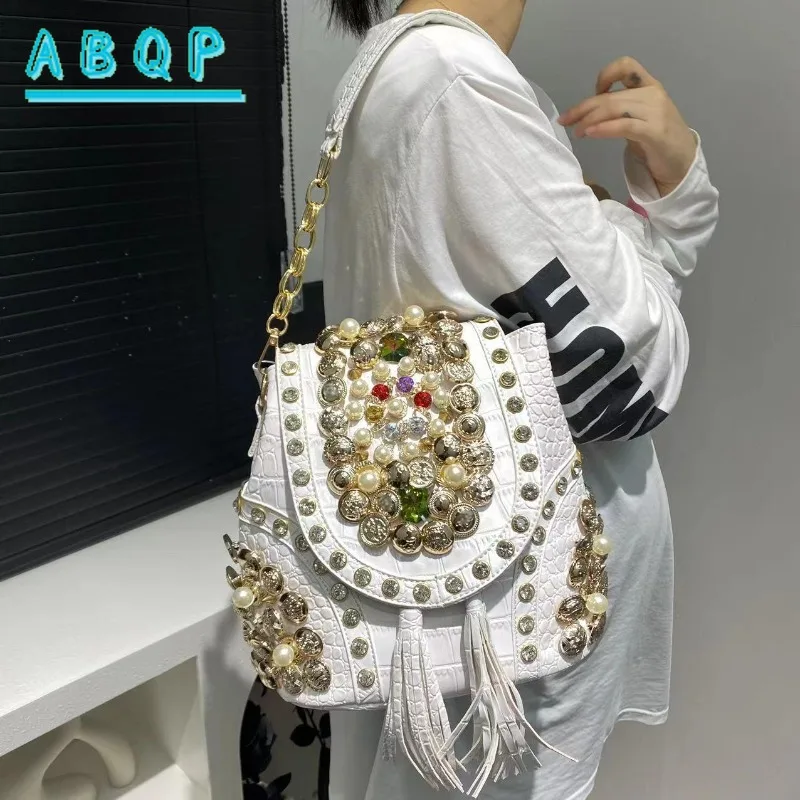 Women's New Backpack Elegant Diamond-encrusted Backpacks Multi-functional Beaded Trendy Crossbody Bucket Bag Large Capacity