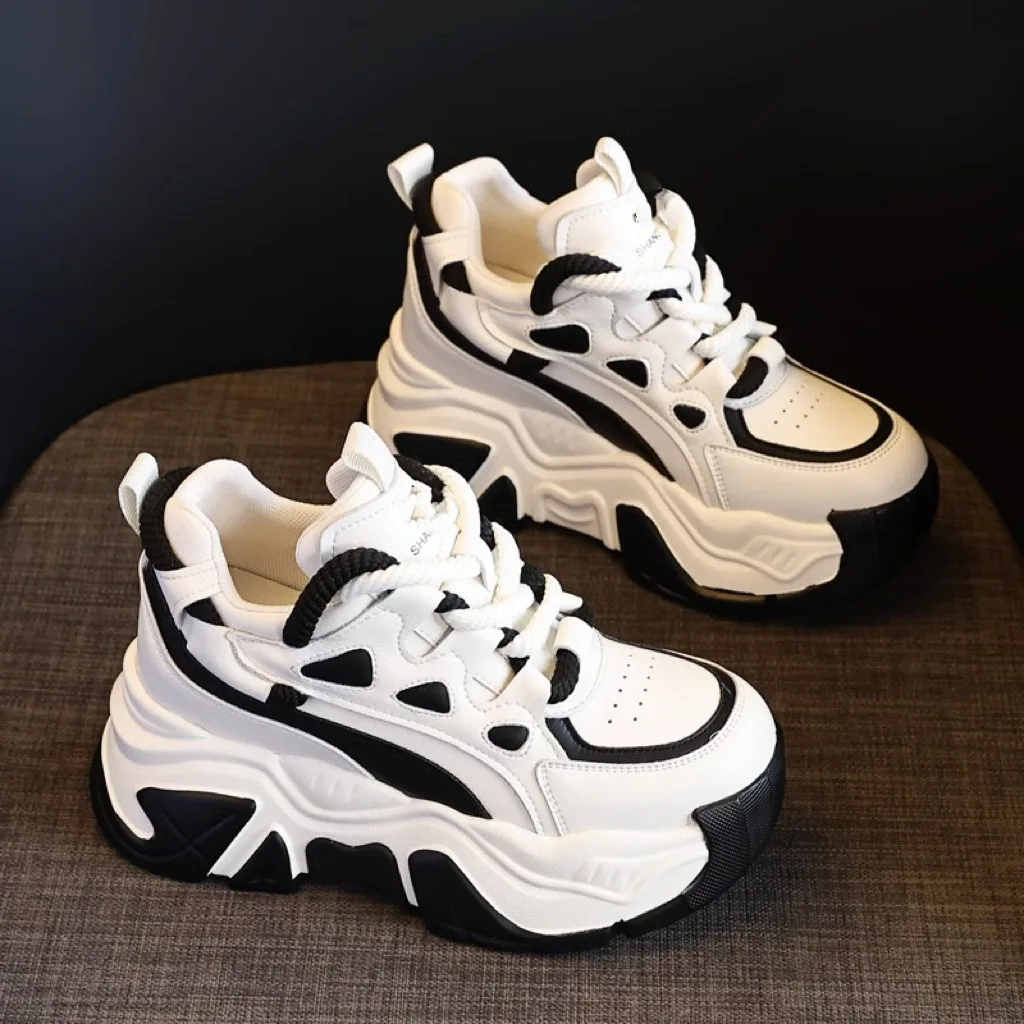 Platform Chunky Dad Shoes for Women Spring Autumn New Height-increasing Thick Sole Sneakers Versatile Lace-up Wedge Casual Shoes - view 5