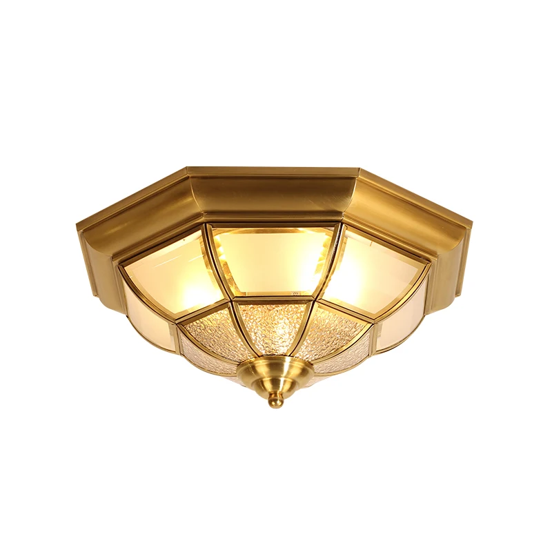 Jewellerytop Flush Mount Light Ceiling Classic Ceiling Lamp Vintage Antique Brass Lamps with Glass Shade Hexagon for Balcony