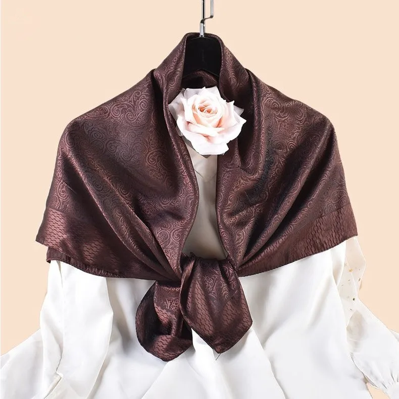 Luxus Blumendruck Seide Quadrat Schal Frauen Weiche Satin Kopftuch Halstuch Kopf Hijab Dame Stirnband Foulard Tasche Ribbo 90x90 cm – Detail 10