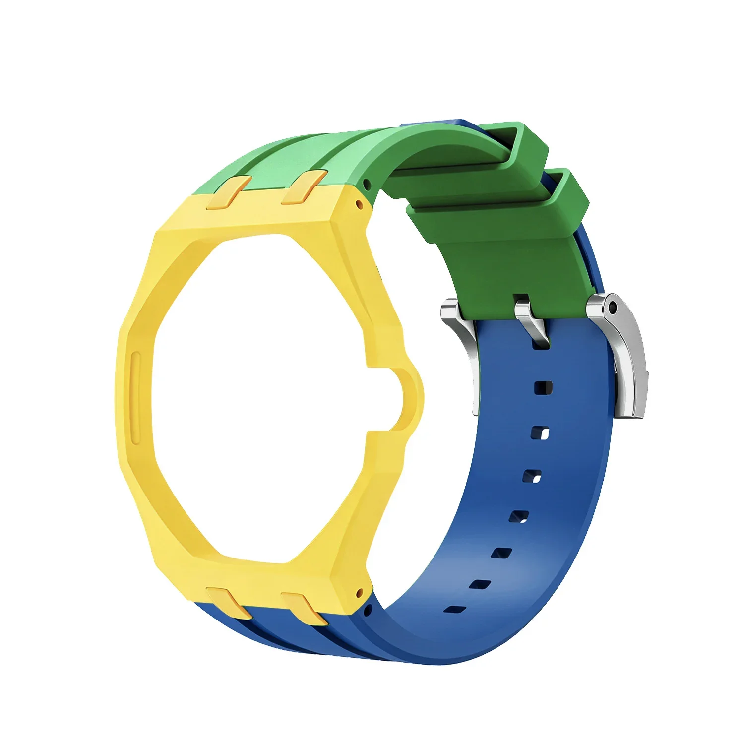 Compatible With Swatch X Royal Pop Watch,Tri-Color Integrated Silicone Strap Mod Kit Fold Buckle Accessories
