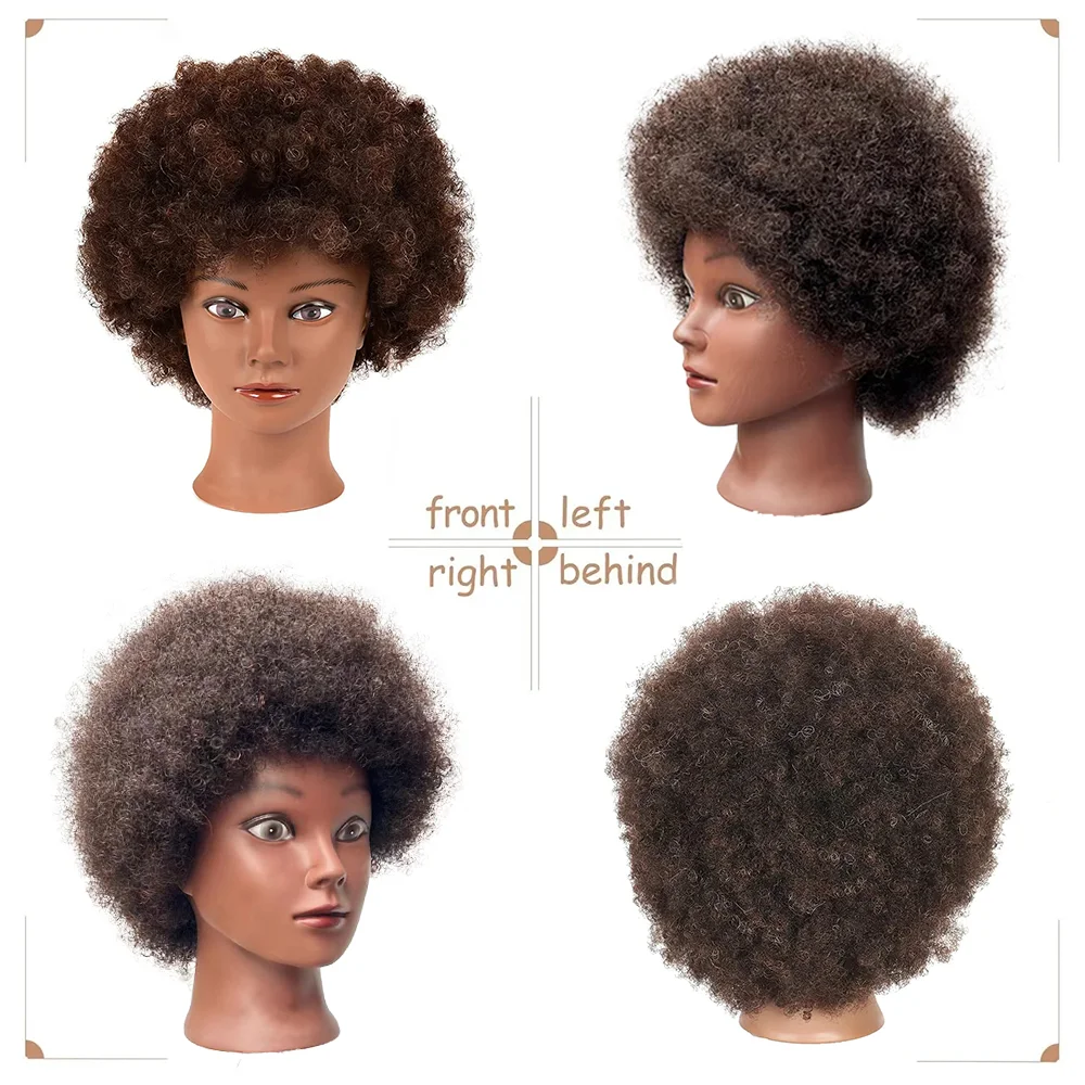 Afro Mannequin Head 100% Real Hair Traininghead Styling Head Braid Hair Dolls Head for Practicing Cornrows and Braids 6inches