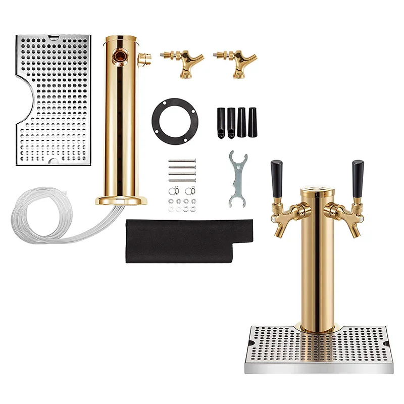 Double Faucet Beer Tower Dispenser with Stainless Steel Drip Tray, Countertop Draft Beer Stand for Bar Pub Home Party