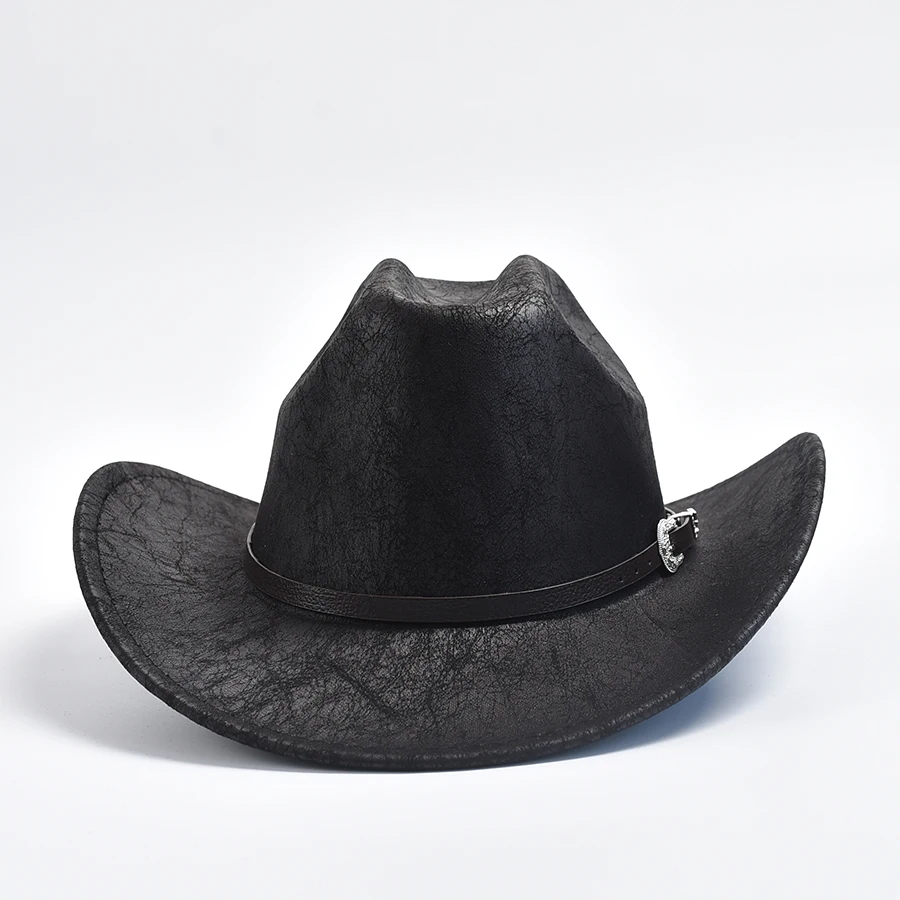 Uomo donna Western Cowboy cappelli ecopelle Vintage Gentleman Cowgirl Jazz cappelli Sombrero Hombre