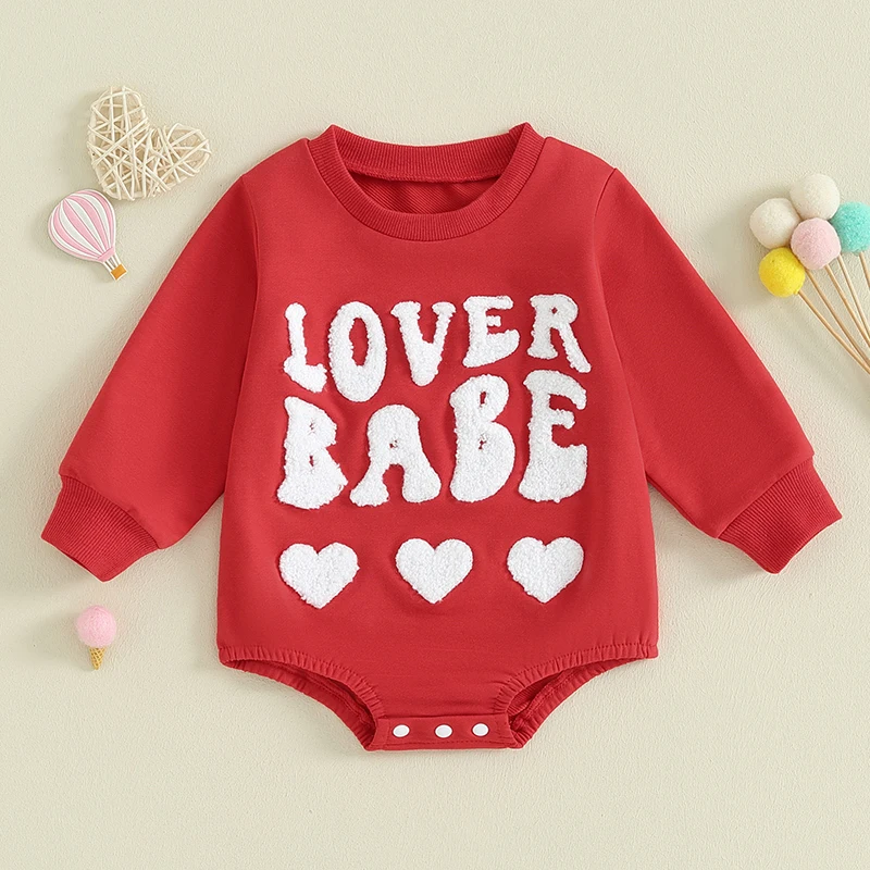 Valentine s Day Toddler Rompers with Heart Embroidery and Fuzzy Detailing for Baby Boys and Girls - Long Sleeve Sweatshirts for