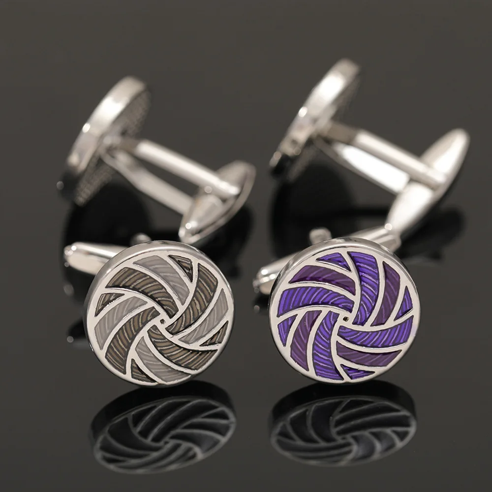 Retro Whirlpool Spiral Enamel Cufflinks Two Tone Gradient Round Metal Men's Sleeve Nails Business Formal Exquisite Suit Cufflink
