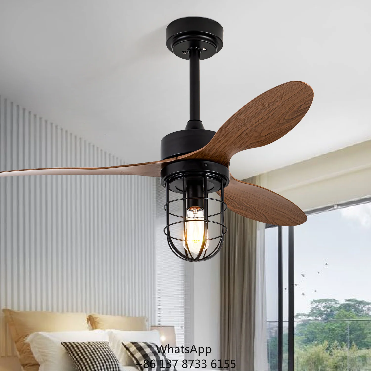 Model 708 42-Inch DC Motor Energy Conservation Industrial Design LED Remote Control Wood Ceiling Fan Light SAA Certified