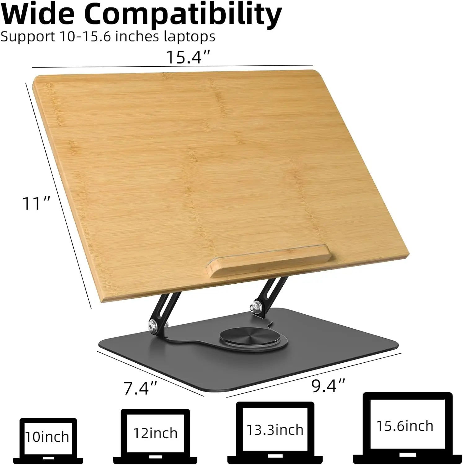 Combohome 360 Grad drehbarer Laptop-Buchhalter aus Bambus, frei verstellbare Lesebuch-Montagehalterung für Tablet