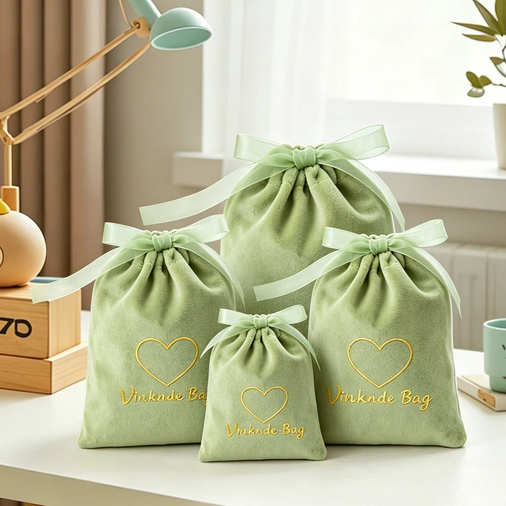 

100Pcs Personalized Logo Jewelry Velvet Drawstring Bag Suede Gift Packaging Pouch Watch Cosmetic Perfume Earrings Key Pockets