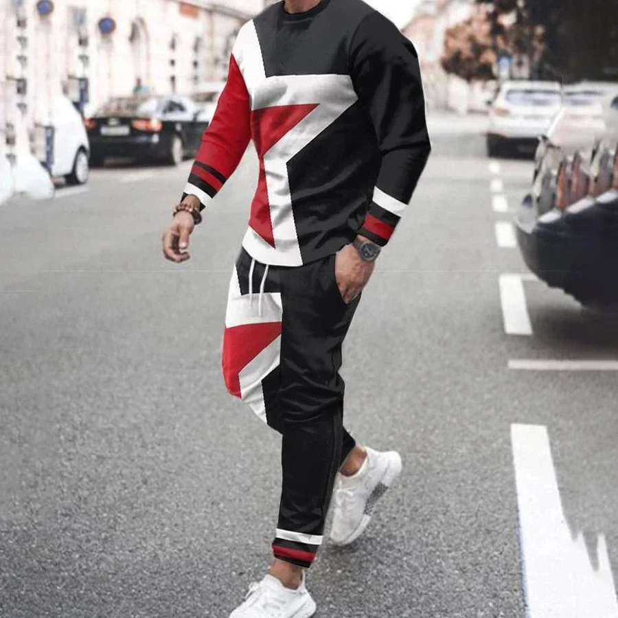 Men Tracksuit Suit Fashion Long Sleeve Tshirt Trousers 2 Piece Set Print Designer Sweatshirt Mens Casual Round Neck Streetwear