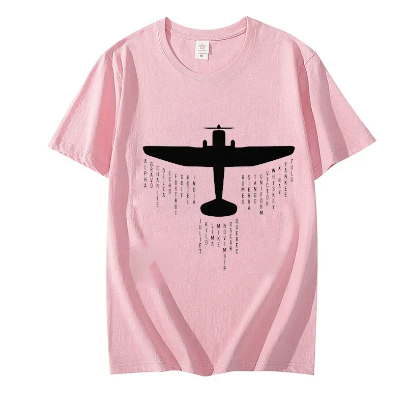 T-Shirts for Men Airplane Phonetic Alphabet Pilot Print Tee Shirts Homme Crewneck Short Sleeve T Shirt Funny Plus Size Clothes