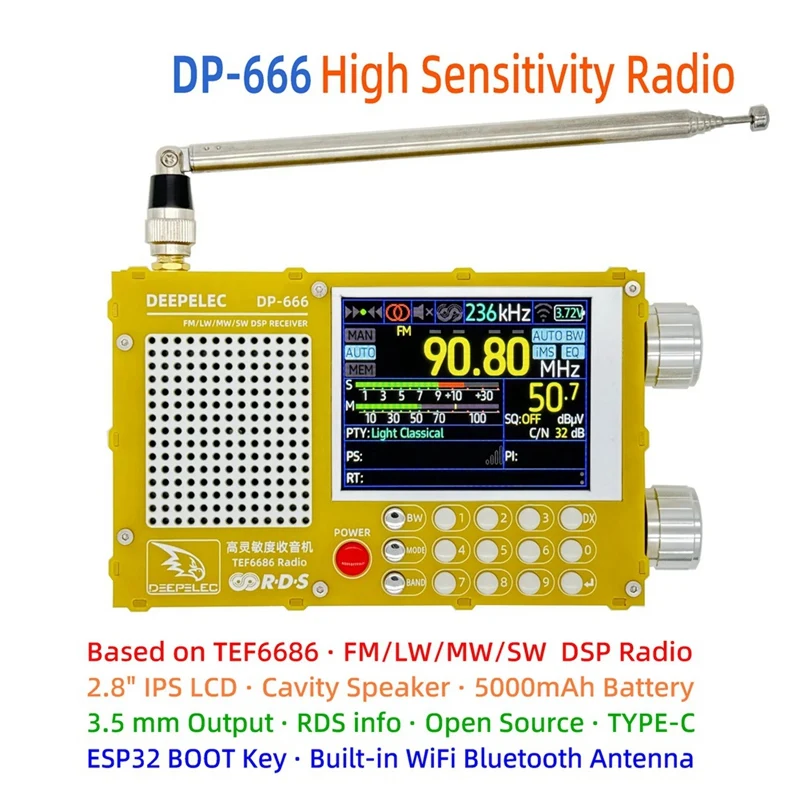 Upgrade DP-666 TEF6686 Radio High Sensitivity Full Band Receiver With Antenna