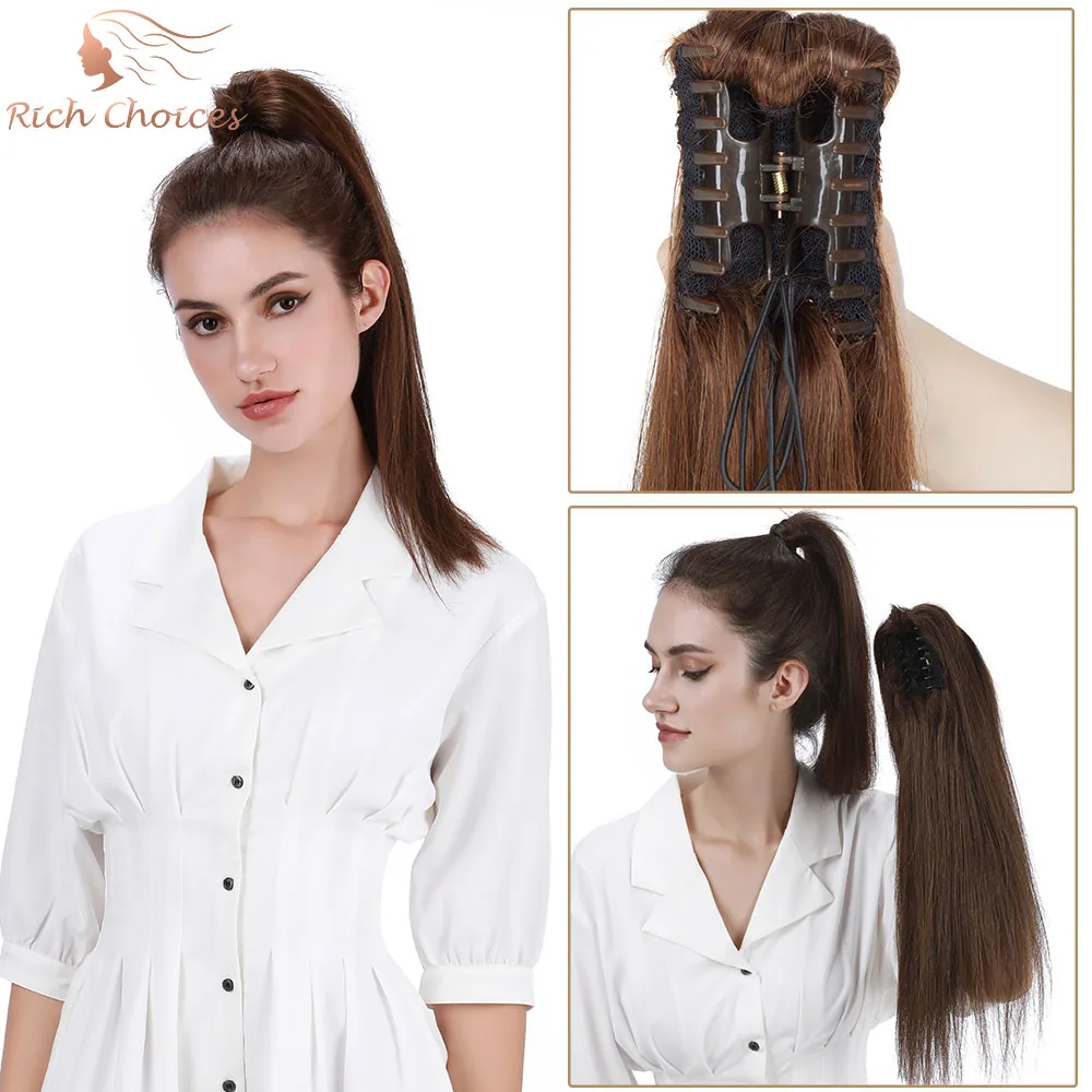 Human Hair Claw Clip Ponytail Extension Drawstring 14-22Inches Straight Hair Piece High Pony Tails for Women Girls Kids