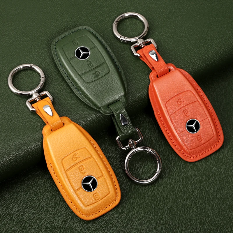Crazy Smith 16 Color Car Key Case Cover Goat Skin Shrinkage Vegetable Tanned for Benz C260l/E260L/GLA/GLC300l