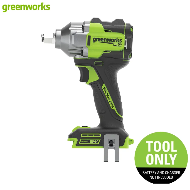 Greenworks 24V 550Nm Impact Wrench Brushless Cordless 3-Speed 2400 RPM LED Light Variable Speed Trigger Tool Only