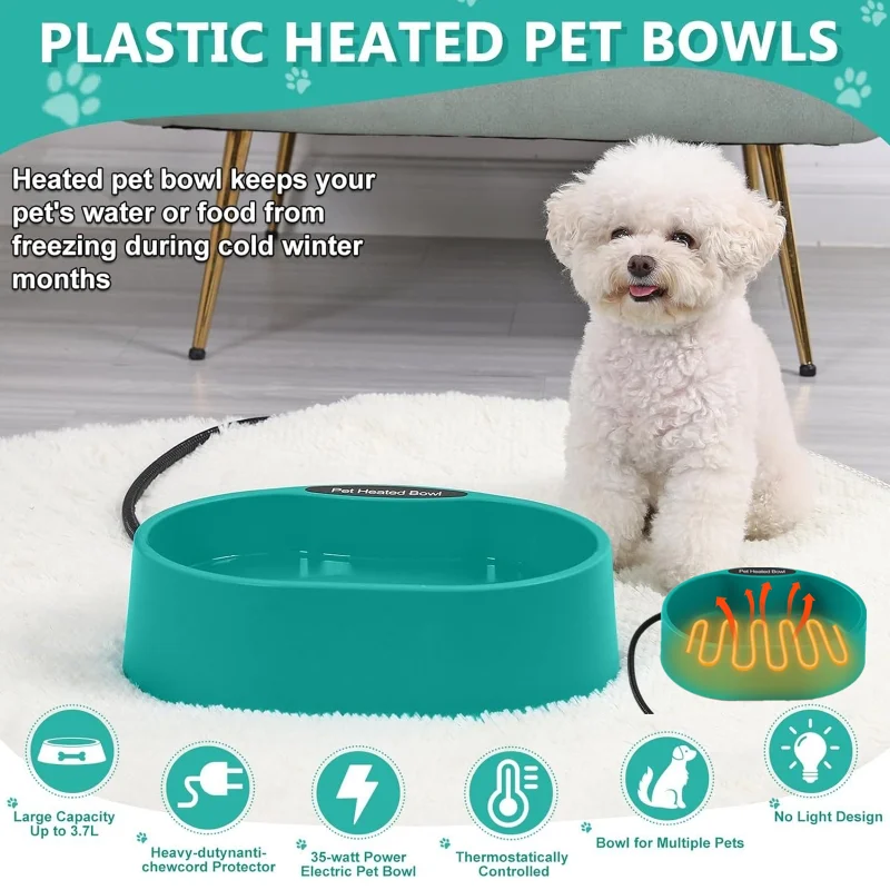 

Heated Water Bowl for Dog Cat, Outdoor Warming Dog Bowl with Chew Beware Power Cord, Waterproof Heat Pet Bowl EU Plug