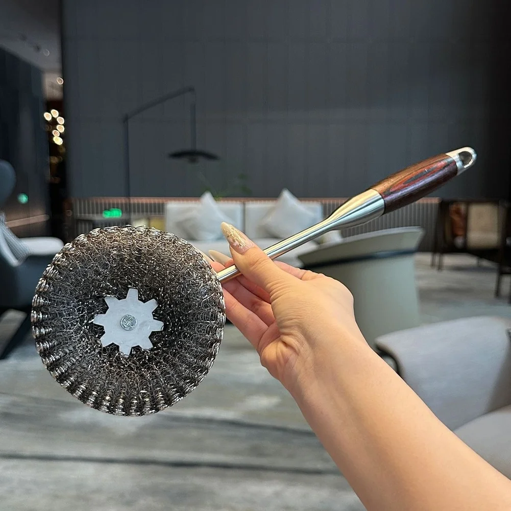 

Steel Wool Brush Long Handle Stainless Steel Pot Scrubber With Replaceable Brush Head For Dishwashing Kitchen Cleaning Tool