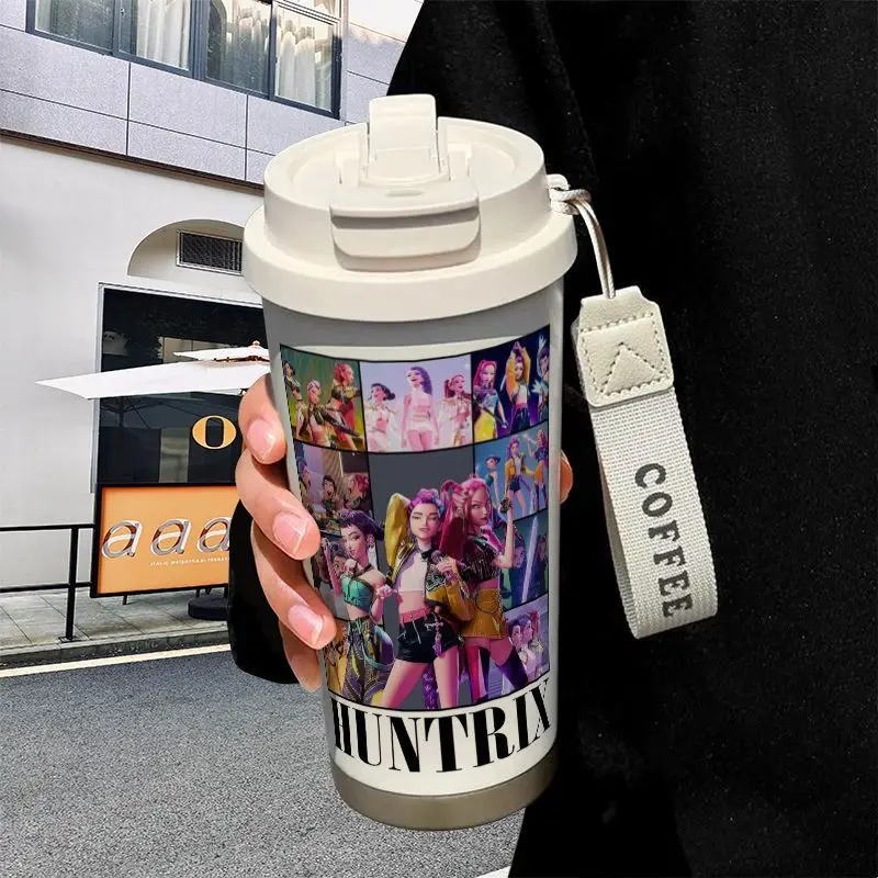 แก้วน้ำสแตนเลสเก็บความร้อนลายการ์ตูน KPop Demon Hunters Zoey Rumi สำหรับใช้ที่บ้านและที่ทำงาน ความจุขนาดใหญ่ เหมาะสำหรับดื่มกาแฟยามบ่าย