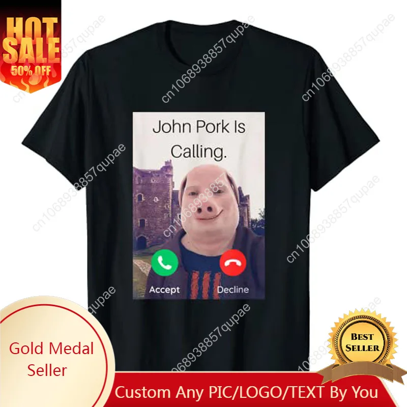 John Pork Is Calling Answer Call Phone T-Shirt Humor Funny Pig Lover Graphic Tee Top Streetwear Fashion Short Sleeve Outfit Gift