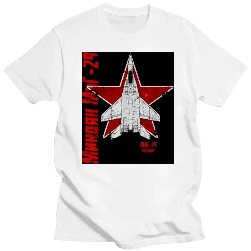 Vintage Cyrillic Soviet Cold War Mig 29 Fulcrum Jet Fighter T-Shirt. Summer Cotton O-Neck Oversized Streetwear Mens T Shirt