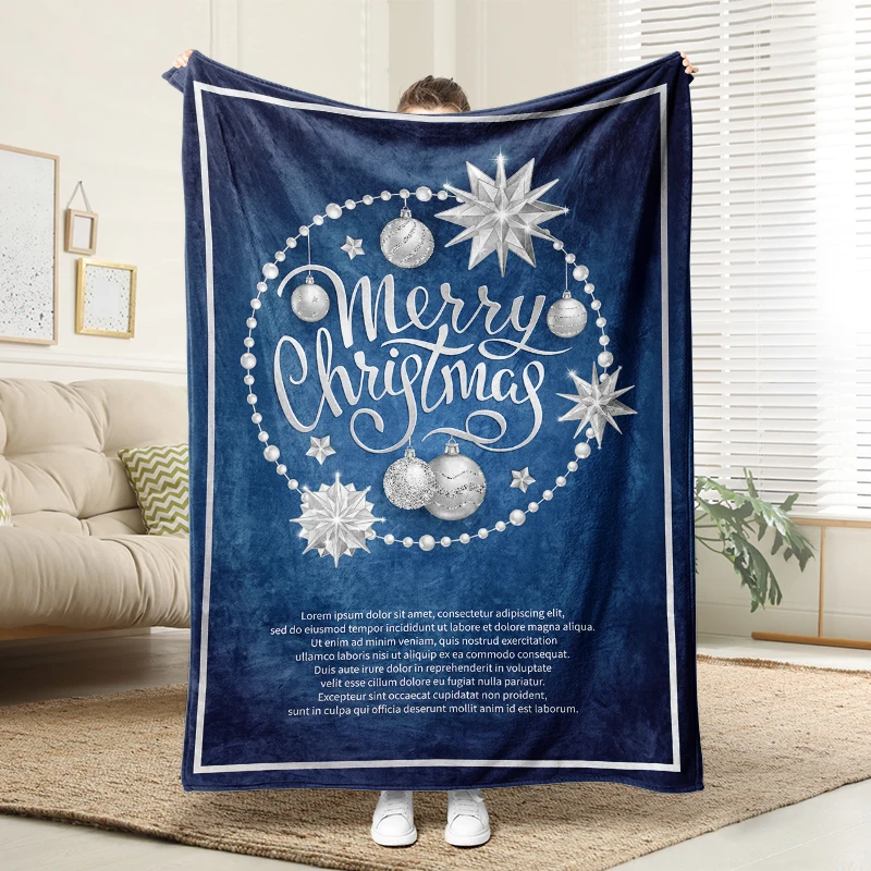 

Merry Christmas Ornament Flannel Blanket Soft Plush Cozy Sofa Bed Decor Gift