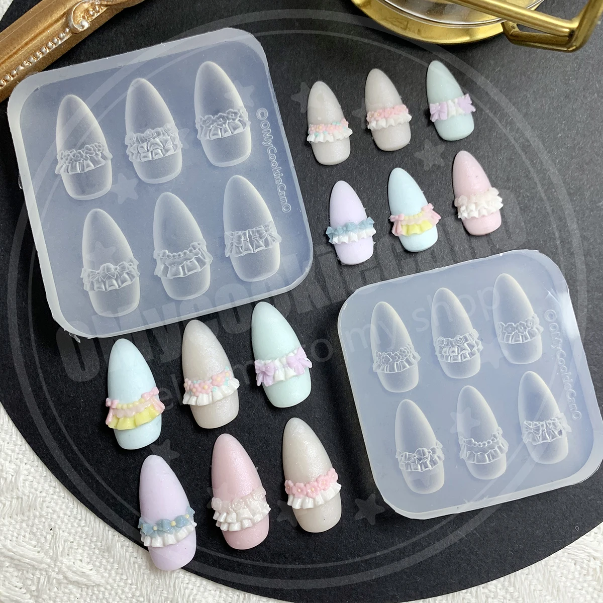 Cute, lace flowers, bow nail art molds, fully transparent silicone molds，resin molds