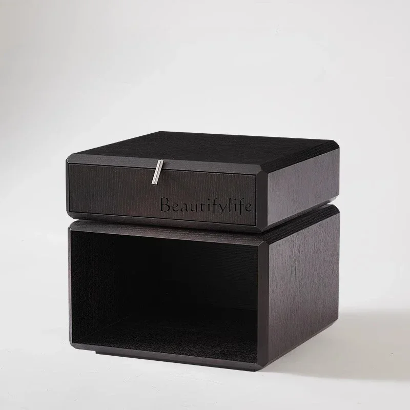 

Italian bedside table solid wood smoky color high-end designer creative personality rotatable cabinet