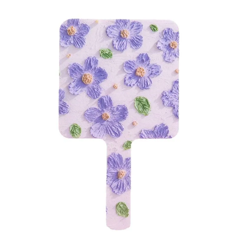 Miroirs à main à fleurs pour filles, poignée de maquillage Portable, miroir de maquillage en plastique, petit miroir de bureau