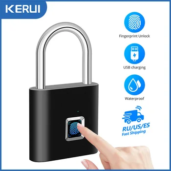 KERUI Keyless USB Charging Fingerprint Lock Smart Padlock Waterproof Door Lock 0.2sec Unlock Portable Anti-theft Padlock Zinc