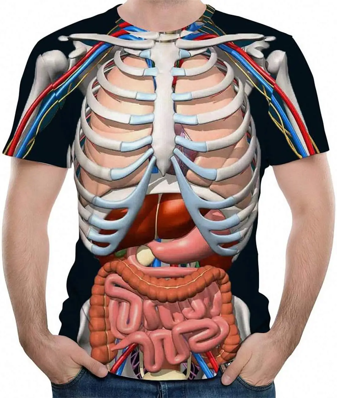 Halloween T-Shirt Body Anatomy Internal Organ 3D Print T-Shirt Crewneck Short Sleeve Funny Top