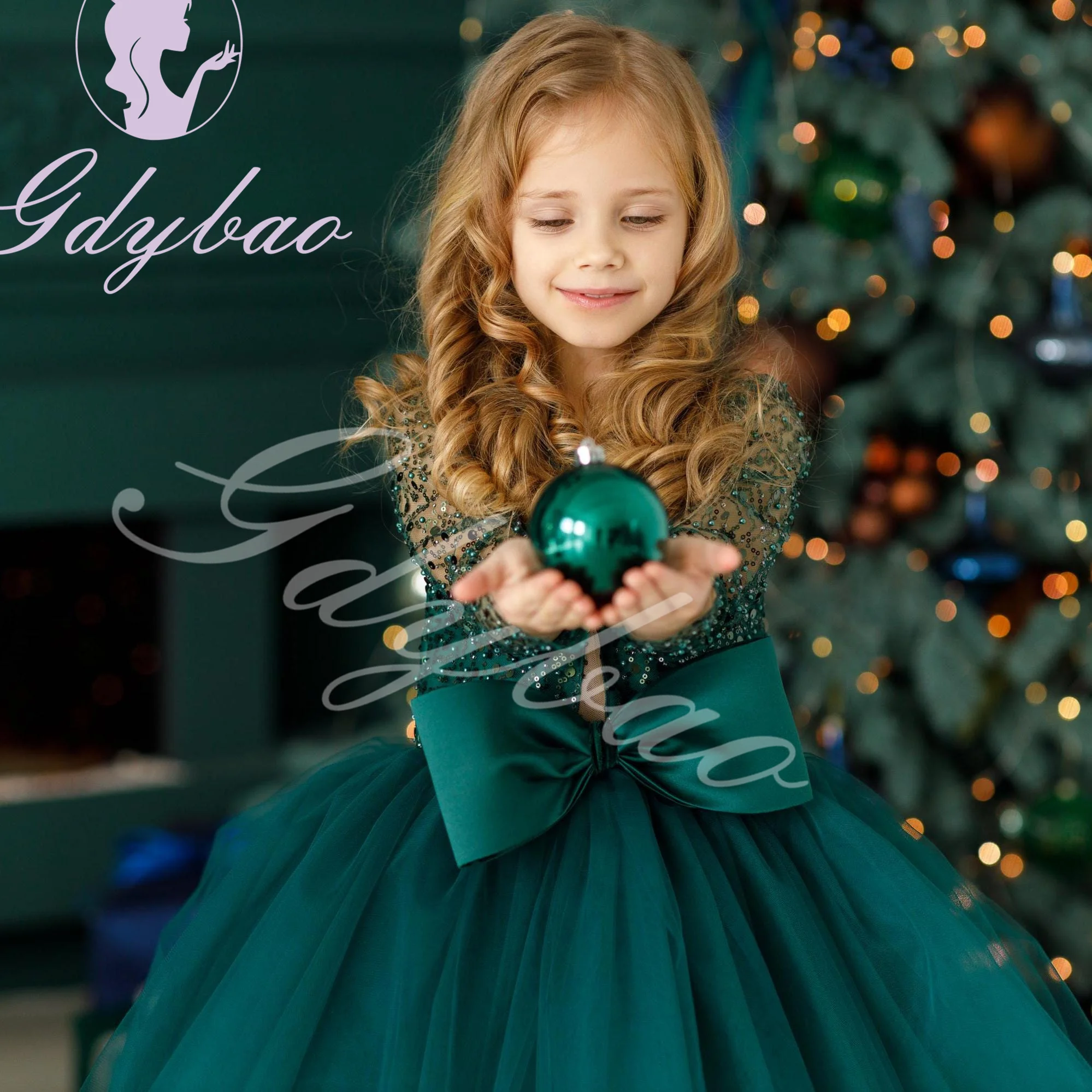 Green Sparkling Flower Girl Dress For Wedding Christmas Dress For Photograph Princess Kids Birthday Party First Communion Gown