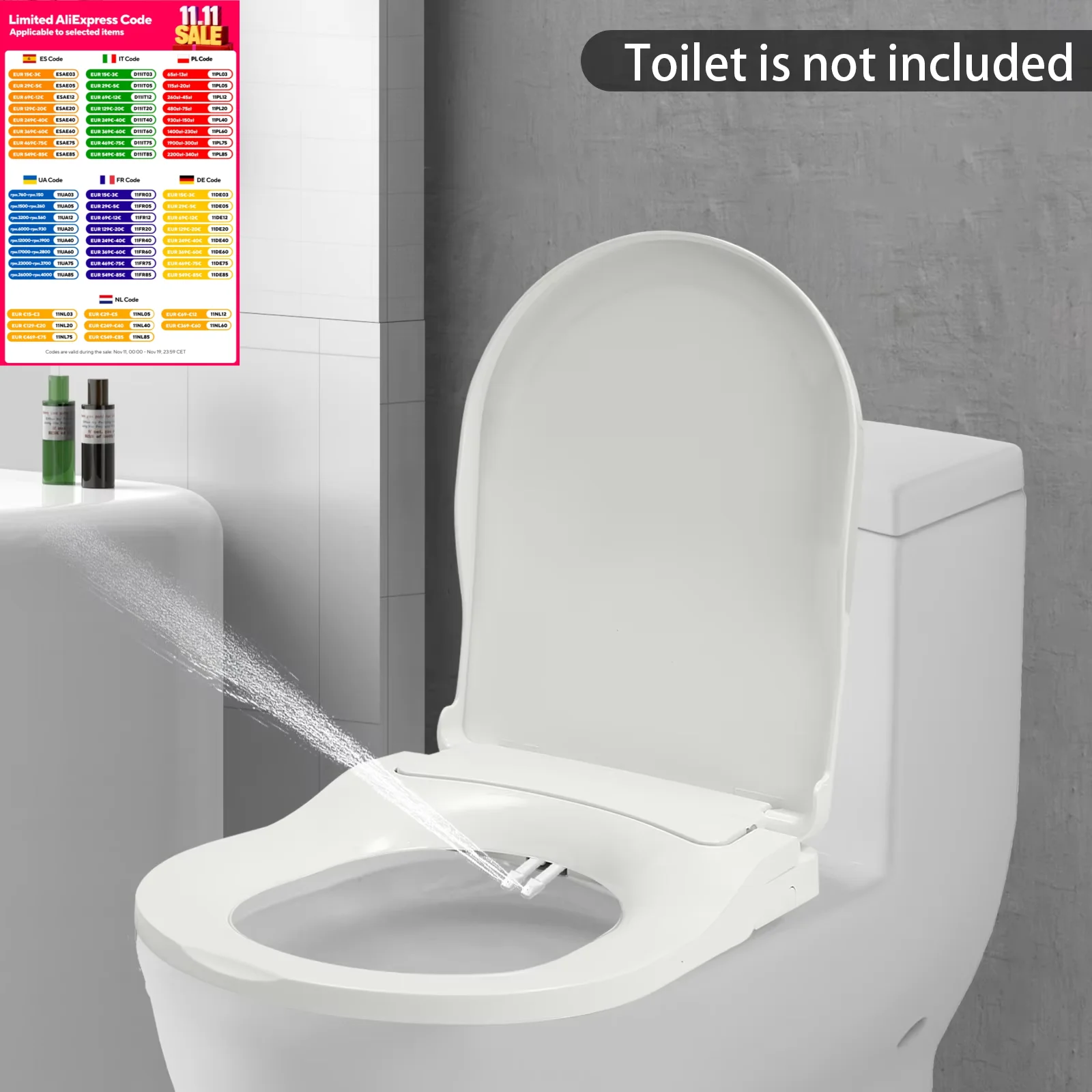 

Non-Electric Bidet Toilet Seat Toilet Bidet Lid Fits Elongated Toilets, Dual Nozzle D-shaped with Cleaner Flush Hose