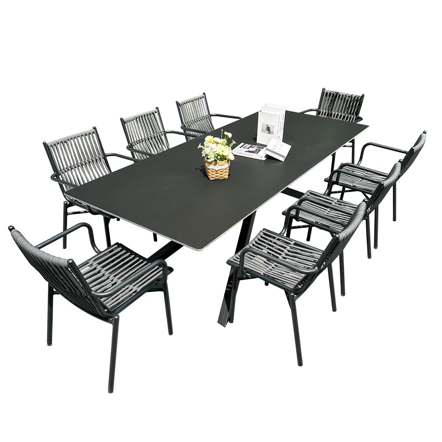Outdoor tables and chairs Villa courtyard rock slab dining table and chairs Hotel B & B Outdoor garden Aluminum alloy rattan cha