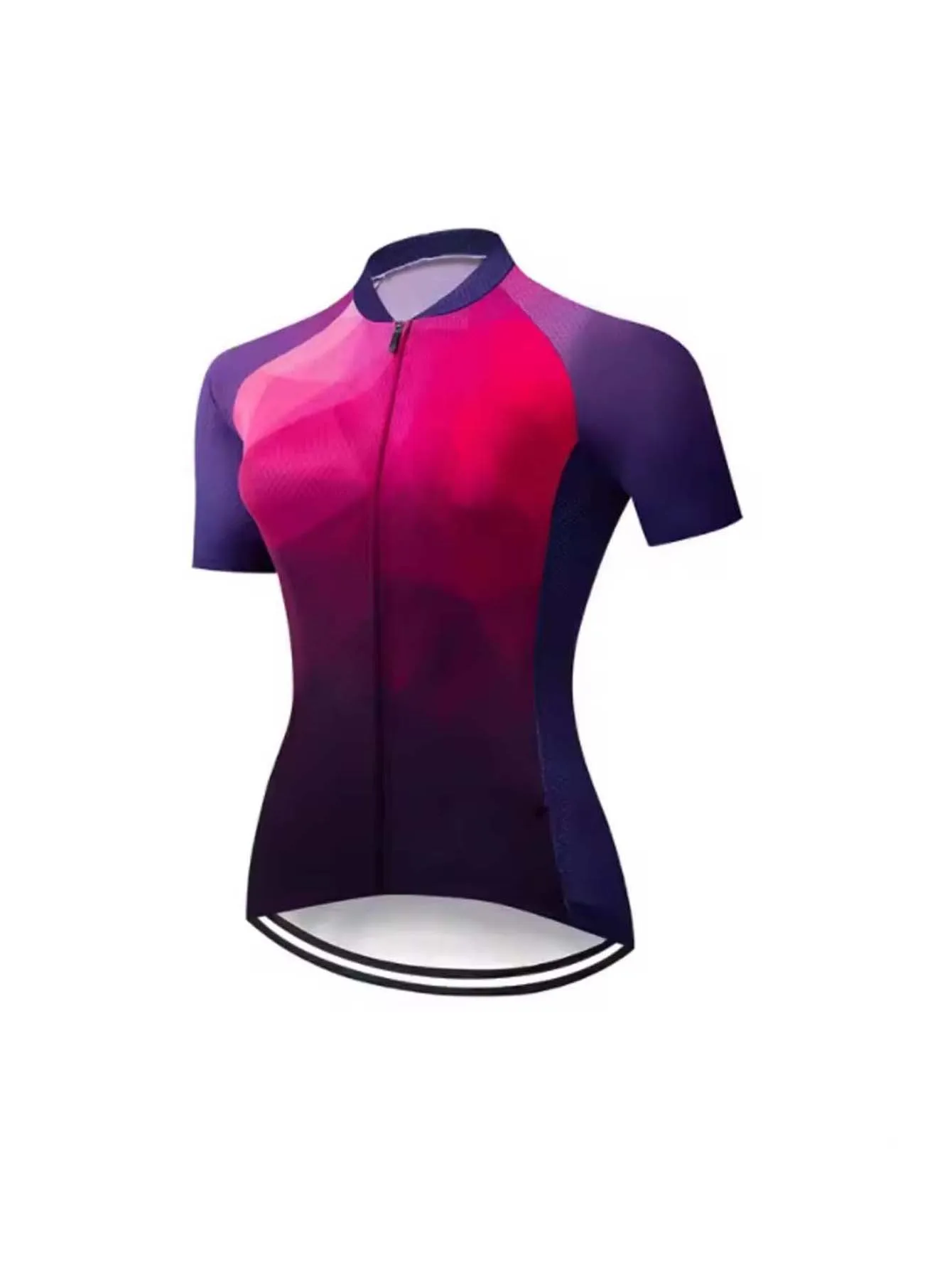 Damen-Radtrikot mit kurzen Ärmeln, durchgehendem Reißverschluss, Rundhalsausschnitt, atmungsaktiv, schnell trocknend, leichtes Fahrradtrikot