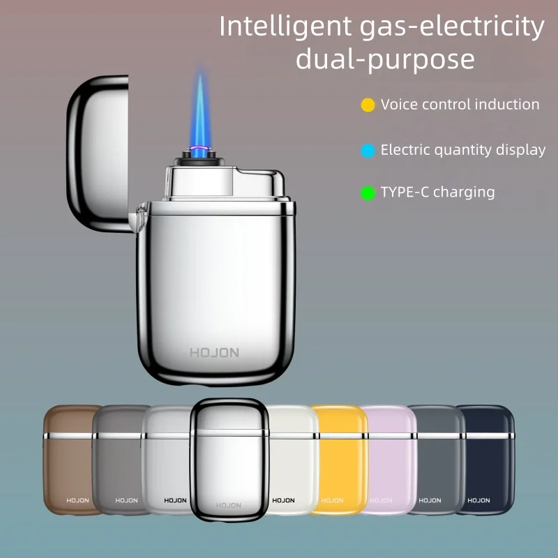 

New Voice Controlled Intelligent Gas Electric Dual Use Lighter Type-C Charging Blue Flame Direct Punch Personalized Lighter