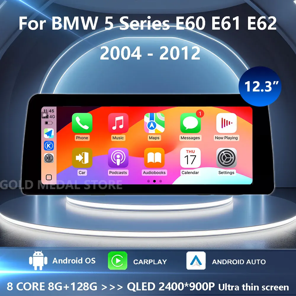 Android 15 GPS автомобильный видеомультимедийный плеер 4G Auto Carplay 12,3 ‘’ для BMW 5 серии E60 E61 E62 2004-2012 системы CIC CCC