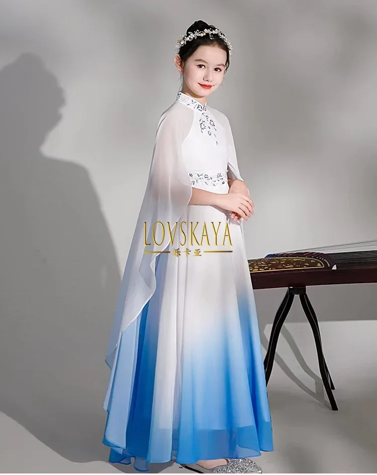 Chinese style children dress girls super immortal choir host dress long skirt art examination guzheng playing performance dress