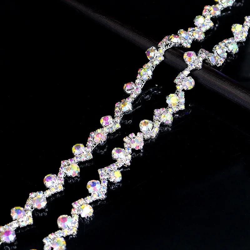 Sew-On Rhinestones Glass Crystal Ab Decorative Chains Gold Rhinestone Embellishments For Dance Costumes Diy Projects Stage