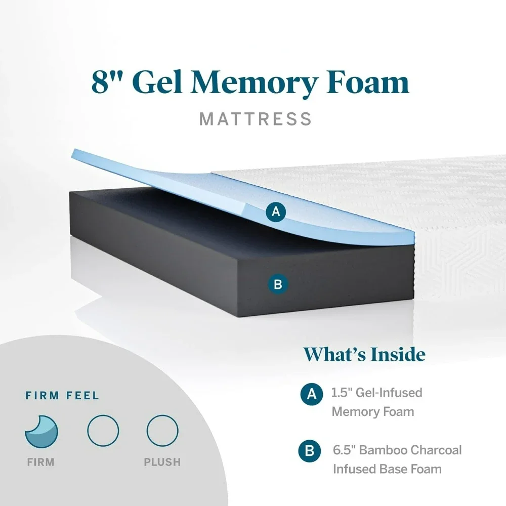 8 Inch Full Mattress - Firm Gel Memory Foam – Bamboo Charcoal Foam –Gel Infused- Hypoallergenic Foam Mattress