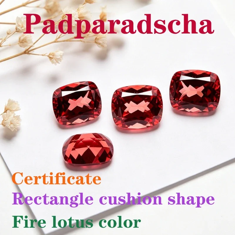 Artificial Sapphire Padparadscha Fire Lotus Color Rectangle Cushion Shape Certificate Selectable