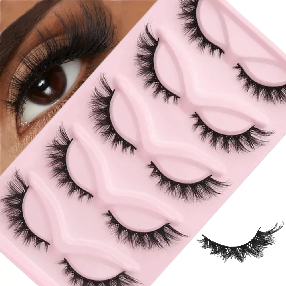 5쌍 3D 캣아이 속눈썹 인조 속눈썹 자연스러운 긴 풀 스트립 속눈썹 날개형 끝 눈길을 길게 만들어주는 가짜 속눈썹 부드러운 속눈썹