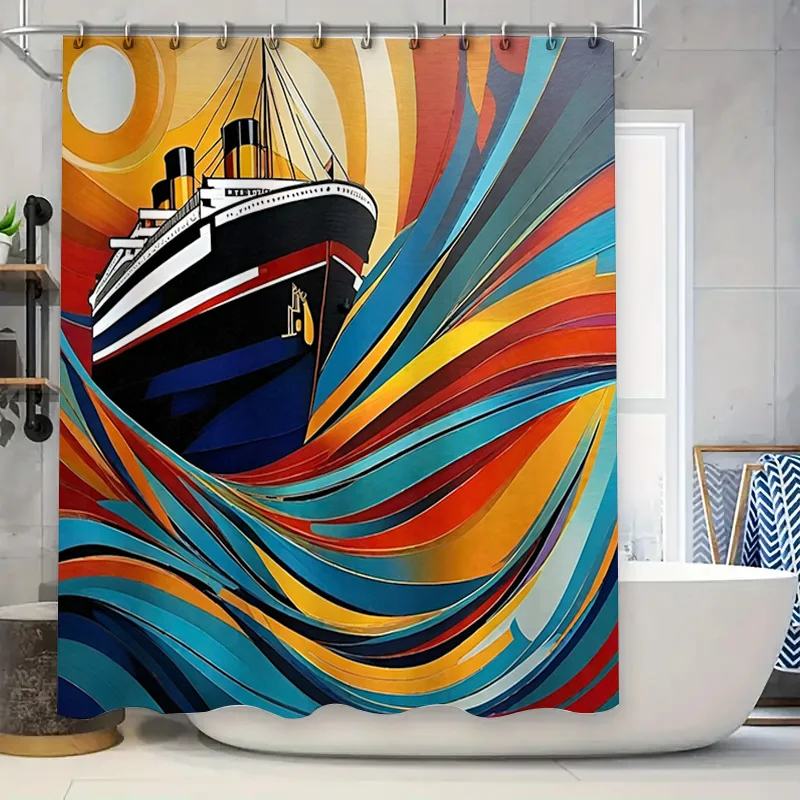 cortina-de-chuveiro-artistica-moderna-com-estampa-titanic-cores-negrevidas-e-design-dinamico-para-decoracoes-de-banheiro