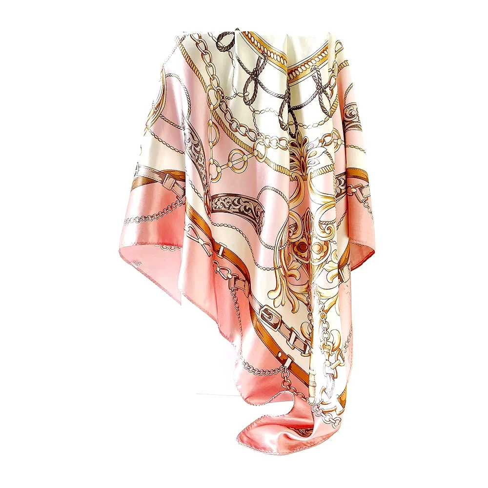 1PCS 90*90cm Square Silk Scarves Women Hijab Shawls Fashion Print Kerchief Femme Head Scarf Foulard Bandana Beach Pareo