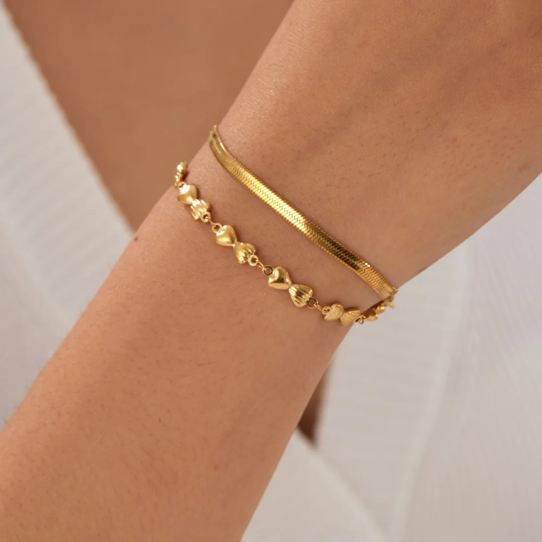 LAMENGLY 316L Stainless Steel Creative Design Heart Splicing Bowknot Double-Layer Bracelet Women Novel Trend Hand Chain Jewelry