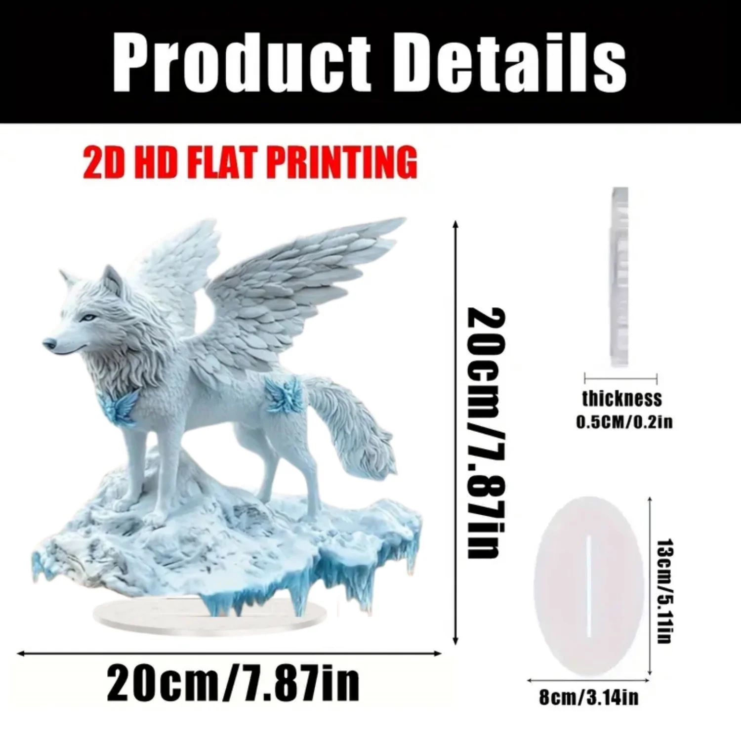 Bohemian Wolf Statue,2D Flat Acrylic Figurine,Home,Office,Cafe,studio,room,display Case,Table Ornament Desktop Decor Kit Gift