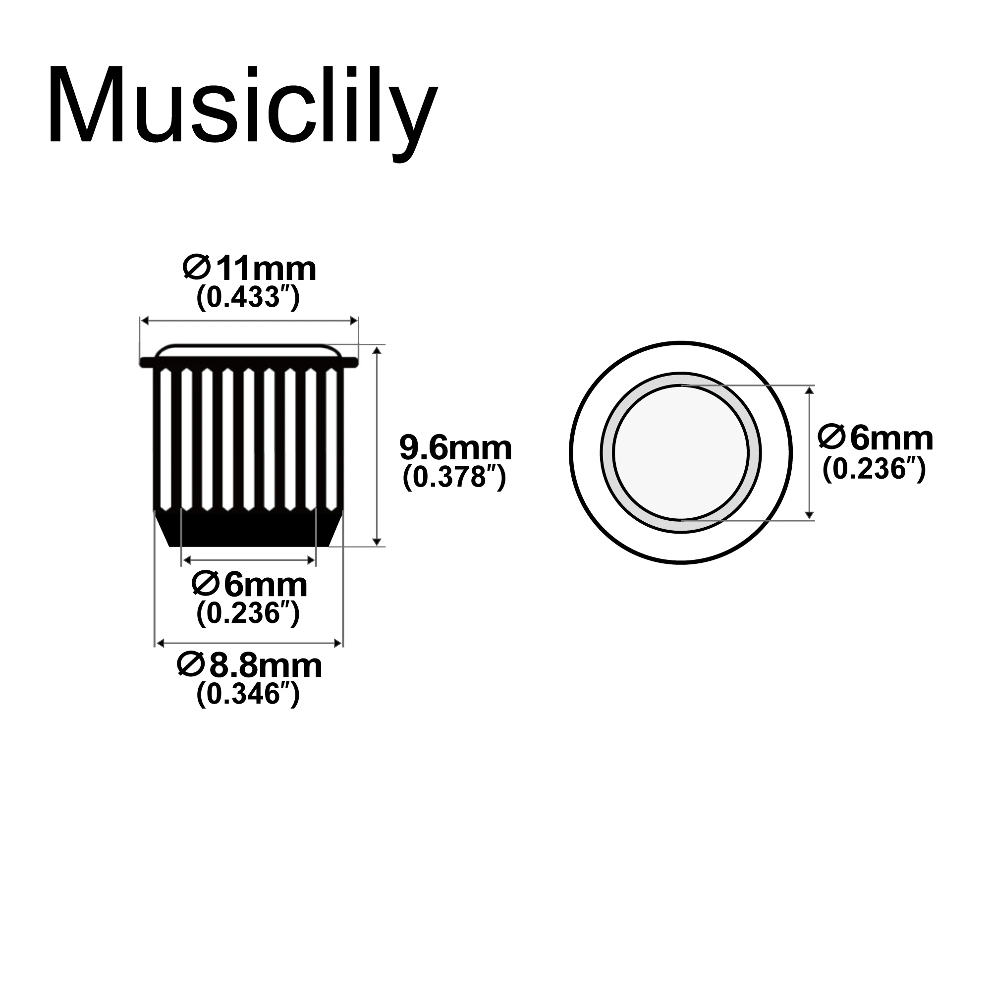 Musiclily Pro 8.8mm Bushing for Electric Guitar Vintage Style Tuners Tuning Pegs Machine Heads (Set of 6)