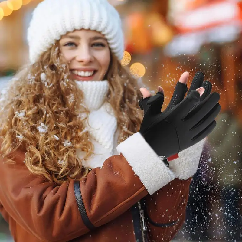 Cycling Gloves Waterproof Ice Skating Gloves With 2 Fingerless Design Warm Winter Gloves Riding Gear For Women Men