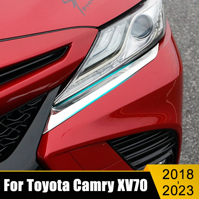 For Toyota Camry 70 XV70 SE XSE 2018-2020 2021 2022 2023 Stainless Car Headlight Eyebrow Trim Cover Front Grille Strips Stickers